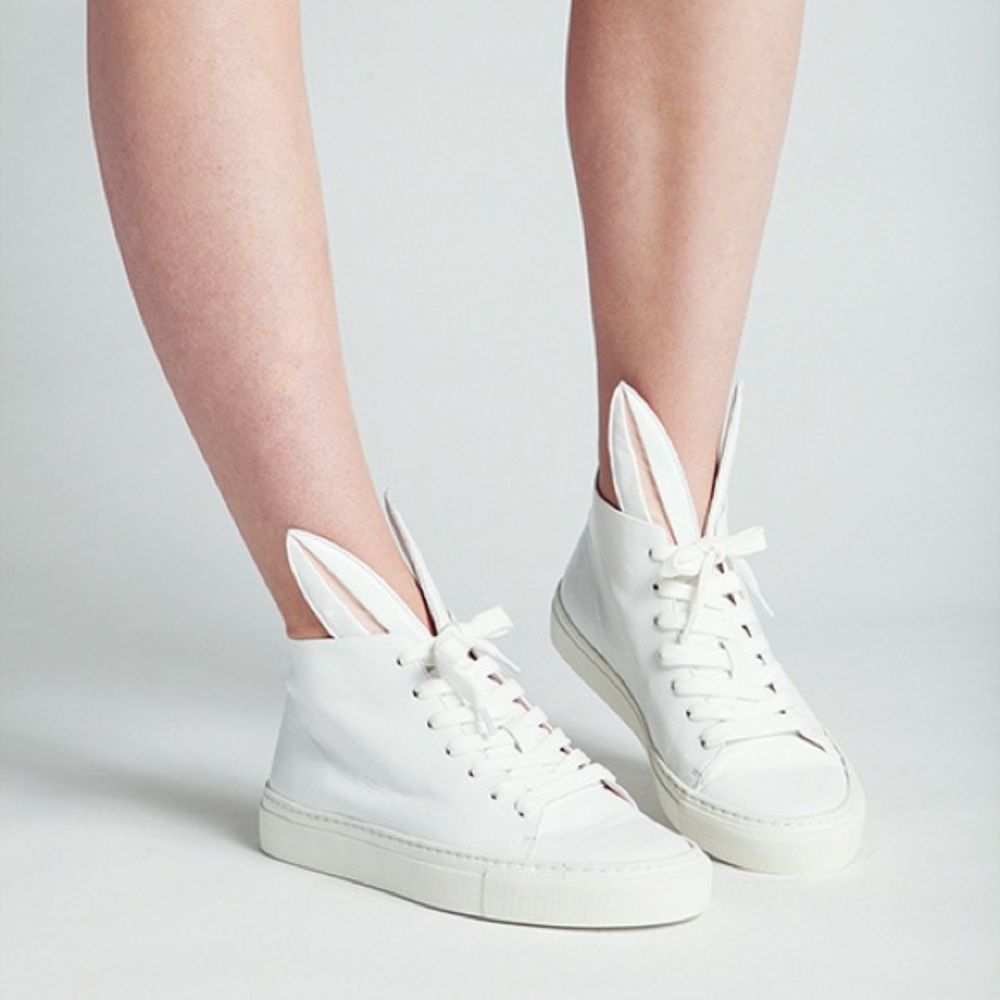 Minna Parikka White Leather Bunny-Ear High-Top Sneakers